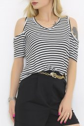 Çizgili Omuz Dekolteli Bluz Siyahçizgili - 9670.139. - 3