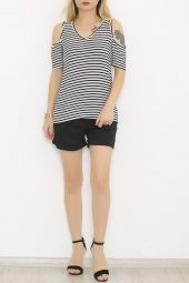 Çizgili Omuz Dekolteli Bluz Siyahçizgili - 9670.139. - 4