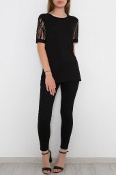 Kolu Tül Detaylı Bluz Siyah - 9832.139. - 1