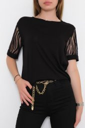 Kolu Tül Detaylı Bluz Siyah - 9832.139. - 3