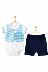 Andywawa Erkek Bebek Balina Motifli Papyonlu Tulum Şort Takımı AC21554R - 1