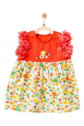 Andywawa Kız Bebek Çiçek Motifli Kolları Tüllü Elbise AC21835R - 1
