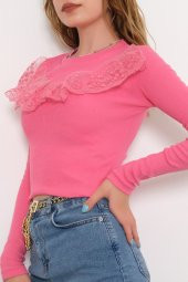 Önü Tüllü Body Pembe - 10054.1187. - 3