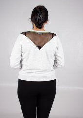 Truva Xxl Büyük Beden Kadın Sırt Tül Sweat Gri Swt019 - 3
