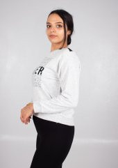 Truva Xxl Büyük Beden Kadın Sırt Tül Sweat Gri Swt019 - 5