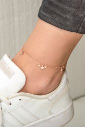 Kadın Süzme Yıldız Kümeleri Rose Altın Kaplama  925 Ayar Gümüş Halhal - 1