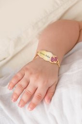Yavru Aslan Yazılı Bulut Modeli Kız Bebek Künyesi 14 Ayar Altın Kaplama  925 Ayar Gümüş Bileklik - 1