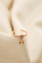 Kadın Kalp Detaylı Taşlı Ayarlanabilir 925 Ayar Gümüş Yüzük - 3