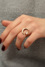 Kadın Ay Yıldız Model 925 Ayar Gümüş Yüzük - 1