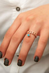 Kadın Nazar Boncuklu 925 Ayar Gümüş Yüzük - 1