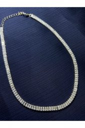 Baget Taşlı Silver Su Yolu Choker Kolye - 1