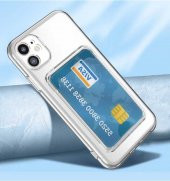 Apple iPhone 11 Kılıf Kartlıklı Şeffaf Card Holder Clear Silikon Kapak - 4