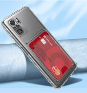 Xiaomi Redmi Note 10 Kılıf Kartlıklı Şeffaf Card Holder Clear Silikon Kapak - 4