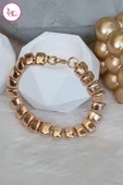 Çelik Tek Sıra Üç Boyutlu Gold Halhal 22 cm - 2