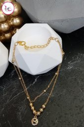 Çelik İki Sıra Kararmaz Sonsuzluk Figürlü Gold Halhal 26 cm - 1