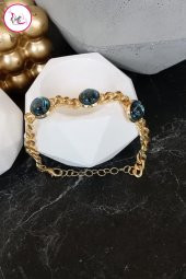 Çelik Tek Sıra Kararmaz Mavi Taşlı Zincir Gold Halhal 21 cm - 1