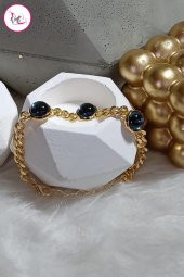 Çelik Tek Sıra Kararmaz Mavi Taşlı Zincir Gold Halhal 21 cm - 2