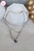 Çelik Çift Sıra Renkli Damla Taşlı Halhal 26 cm - 12
