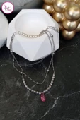 Çelik Çift Sıra Renkli Damla Taşlı Halhal 26 cm - 7