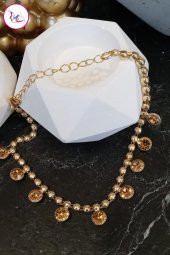 Çelik Tek Sıra Renkli Yuvarlak Taşlı Gold Halhal - 2