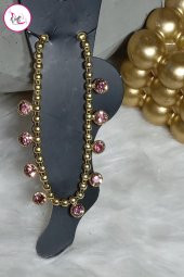 Çelik Tek Sıra Renkli Yuvarlak Taşlı Gold Halhal - 9