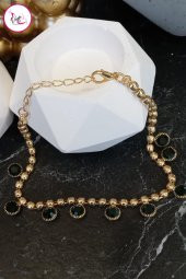 Çelik Tek Sıra Renkli Yuvarlak Taşlı Gold Halhal - 11