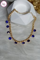 Çelik Tek Sıra Renkli Yuvarlak Taşlı Gold Halhal - 4