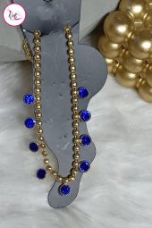 Çelik Tek Sıra Renkli Yuvarlak Taşlı Gold Halhal - 6