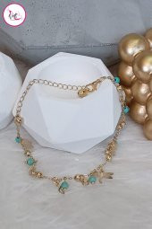 Çelik Tek Sıra Figürlü Boncuklu Gold Halhal 26 cm - 2