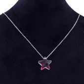 Bordo Renk Geçişli Yıldızlı 925 Ayar Kadın Gümüş Kolye - 2