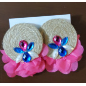 Pembe Çiçekli Hasır Küpe - 2