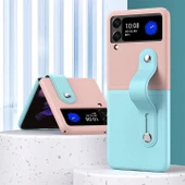 Samsung Galaxy Z Flip 3 Katlanır 2 Renkli Parmak Tutuculu Deri+Silikon Kılıf - 12