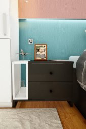 Fatih İki Çekmeceli Tek Raflı Modern Komodin - (Siyah -Beyaz) thumbnail 1