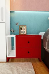 Ünüvar Konsept Fatih Çift çekmeceli Tek Raflı Komodin (Kırmızı-Beyaz) thumbnail 1