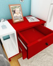 Ünüvar Konsept Fatih Çift çekmeceli Tek Raflı Komodin (Kırmızı-Beyaz) thumbnail 2