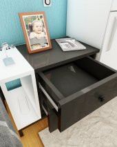 Fatih İki Çekmeceli Tek Raflı Modern Komodin - (Siyah -Beyaz) thumbnail 2