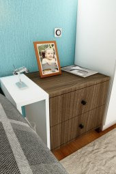 Ünüvar Konsept Fatih İki Çekmeceli Tek Raflı Modern Komodin (Ceviz -Beyaz) thumbnail 4