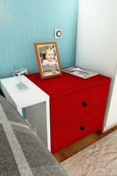 Ünüvar Konsept Fatih Çift çekmeceli Tek Raflı Komodin (Kırmızı-Beyaz) thumbnail 4
