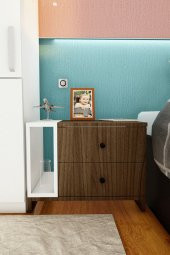 Ünüvar Konsept Fatih İki Çekmeceli Tek Raflı Modern Komodin (Ceviz -Beyaz) thumbnail 1