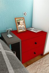 Fatih Çift Çekmeceli Tek Raflı Komodin - (Kırmızı-Antrasit) thumbnail 1
