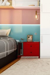 Fatih Çift Çekmeceli Tek Raflı Komodin - (Kırmızı-Antrasit) thumbnail 3