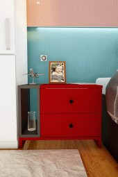 Fatih Çift Çekmeceli Tek Raflı Komodin - (Kırmızı-Antrasit) thumbnail 4
