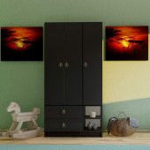 Ünüvar Konsept Emre 3 Kapaklı 2 Çekmeceli Gardrop Siyah k1 thumbnail 1