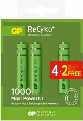 GP AAA 950 mAh Şarjlı İnce Kalem Pil 4+2'li Paket GP100AAAHCE4-2BB - 1