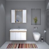 DENKO Mostar 90 cm Beyaz MDF Lake Banyo Dolabı Takımı - 1