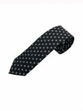 Brianze Siyah Beyaz Desenli Kravat Mendil Set thumbnail 2