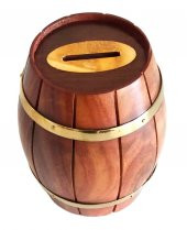 Maun Ağacından Dekoratif Ahşap Fıçı Kumbara - 2