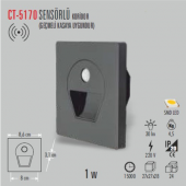 CATA CT-5170SG 1W SENSÖRLÜ LEDLİ KORİDOR ARMATÜRÜ SİYAH KASA(GÜNI - 2