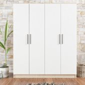 Milano Beyaz Sonomo 4 Kapaklı Gardırop 11 Raflı 2 Askılıklı - 1