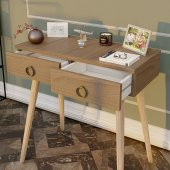 Ahşap Ayaklı Çift Çekmeceli Modern Dresuar Ceviz - Meşe Ayak - 3